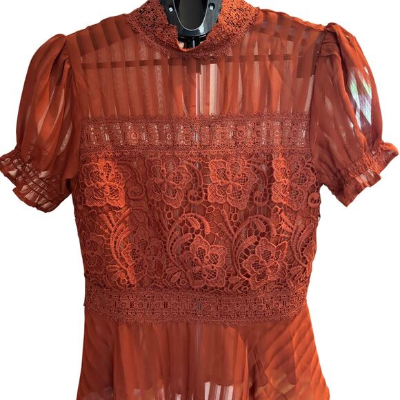 Haute Monde Tops - Haute Monde Sheer Blouse Womens Size Medium Regent Victorian Feminine Crochet